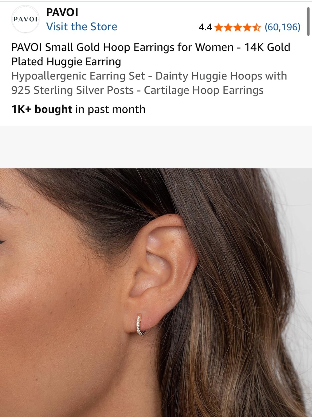 PAVOI Gold Plated Huggie Earrings